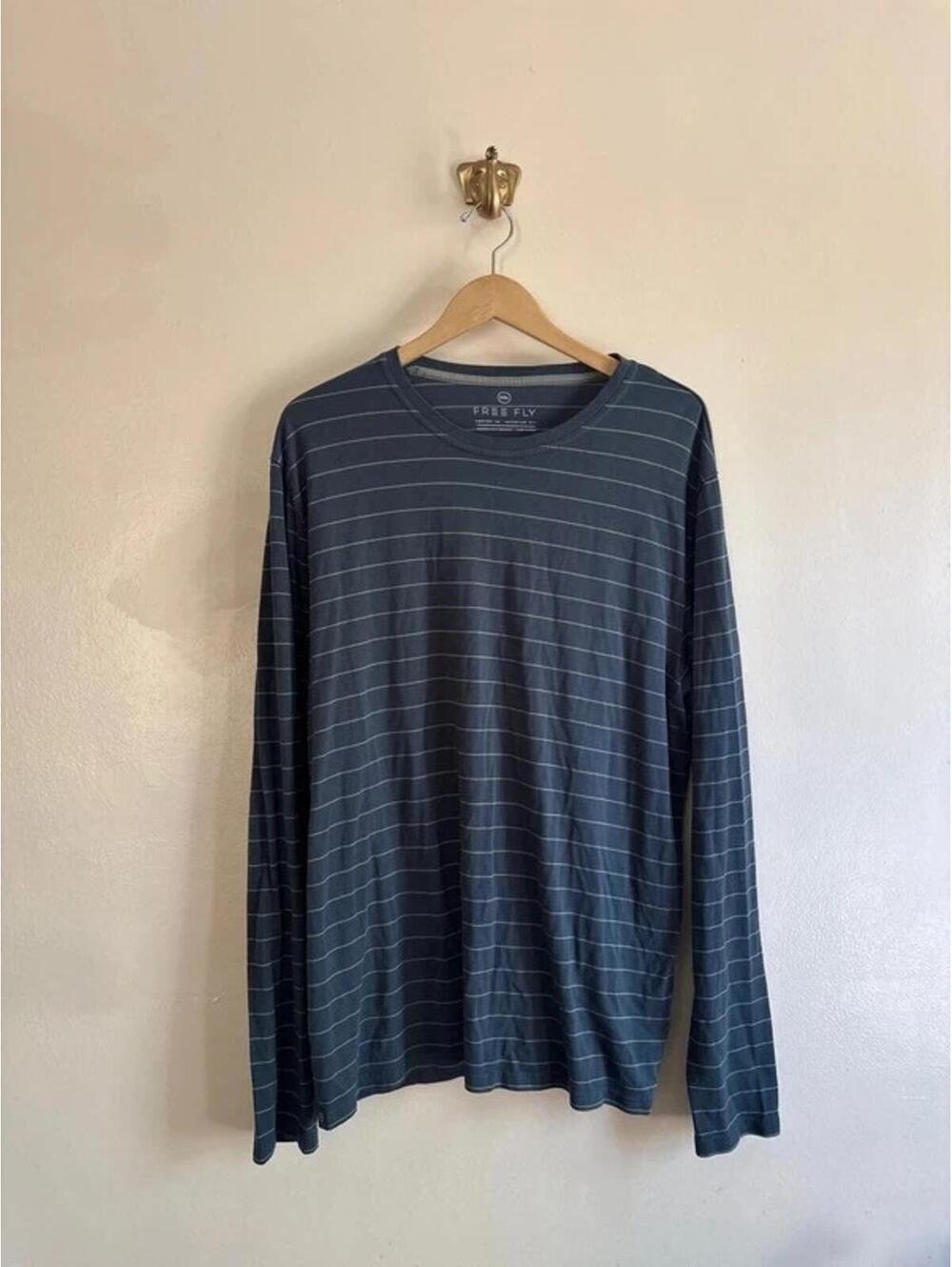 Free Fly Long Sleeve Striped Blue‎ Shirt size XXL